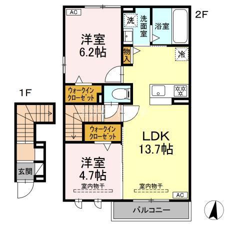 プレジール(2LDK/2階)の間取り写真