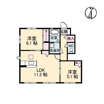 グランカーサ金岡 五番館(2LDK/1階)の間取り写真