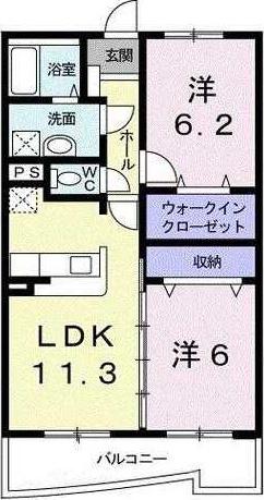 ア ディンプル(2LDK/1階)の間取り写真