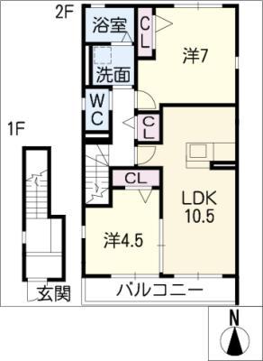 COMFORT瑞穂(2LDK/2階)の間取り写真