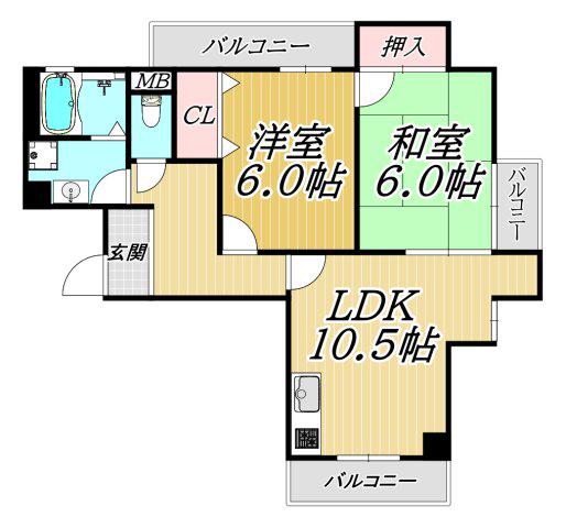 ルエーベル常光寺壱番館(2LDK/9階)の間取り写真