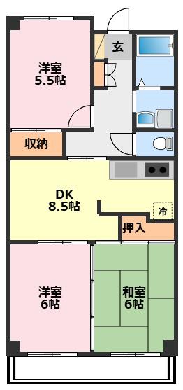 山口ビル(3DK/2階)の間取り写真