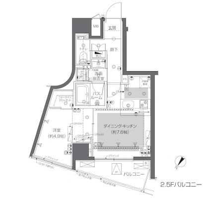 ZOOM渋谷神山町(1DK/2階)の間取り写真