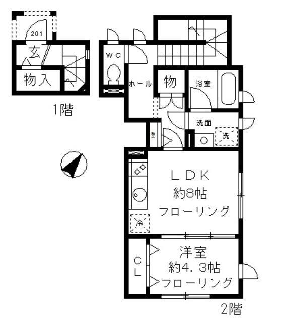 CASITAFORTUNA(1LDK/2階)の間取り写真