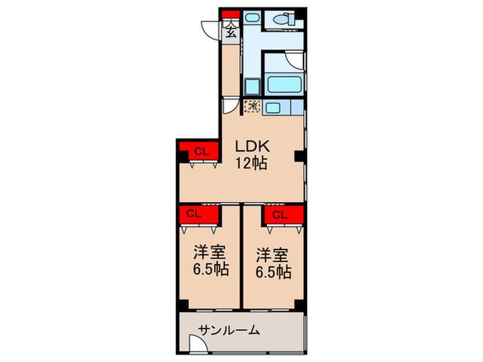 サニービル(2LDK/3階)の間取り写真