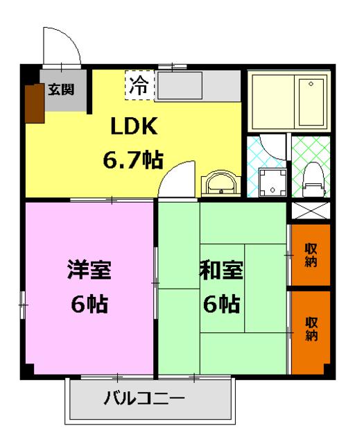 YNハイツC(2DK/2階)の間取り写真