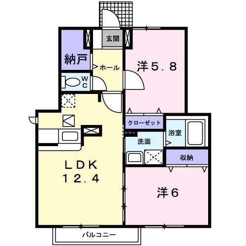 近鉄名古屋線 津新町駅 徒歩10分 3階建 築23年(2LDK/1階)の間取り写真