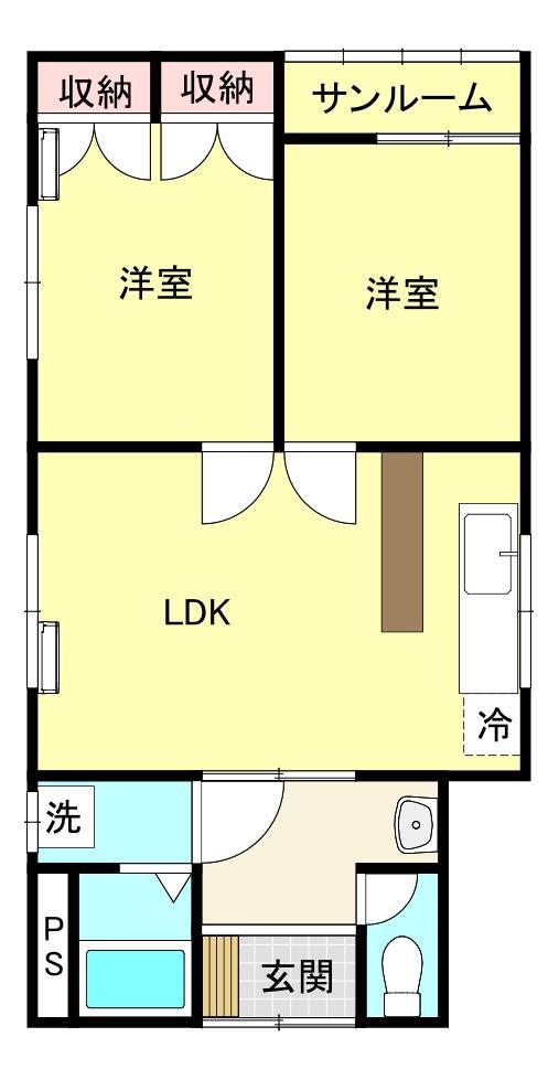 北沢アパート1号棟(2LDK/1階)の間取り写真