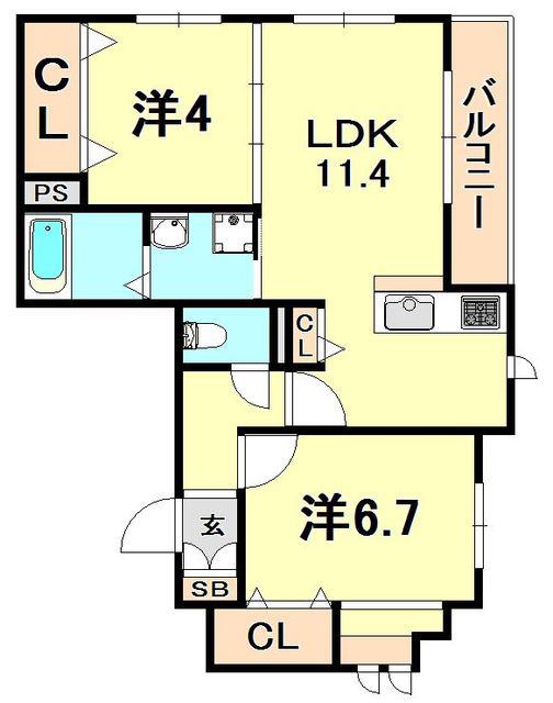 シャーメゾンMIKO(2LDK/2階)の間取り写真