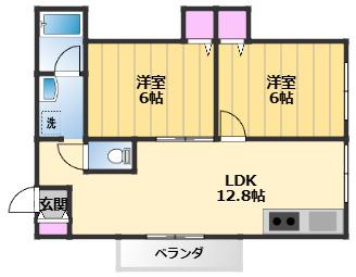 ラ・フレール(2LDK/1階)の間取り写真