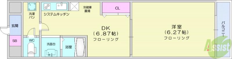 CITY連坊Ⅶ(1DK/3階)の間取り写真