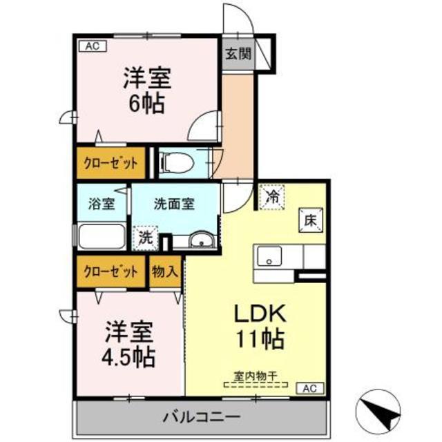 リバーサイドガーデンB(2LDK/1階)の間取り写真