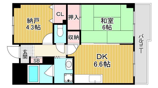 グランピア中央(2DK/10階)の間取り写真