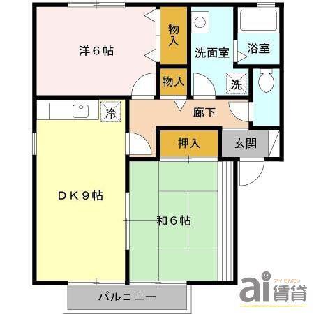 ロイヤルガーデンM B棟(2DK/2階)の間取り写真
