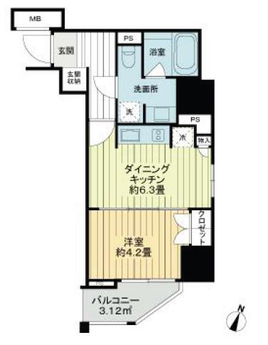 ライオンズ千代田岩本町ミレス(1DK/4階)の間取り写真