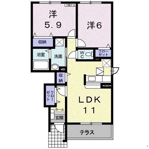 セレッソ・フォルム A(2LDK/1階)の間取り写真