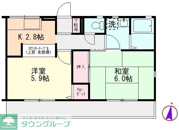 クロノス神木本町サウス(2K/2階)の間取り写真