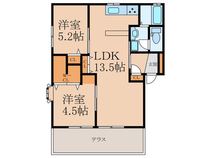 ヴィラージュ中吉田A棟(2LDK/1階)の間取り写真