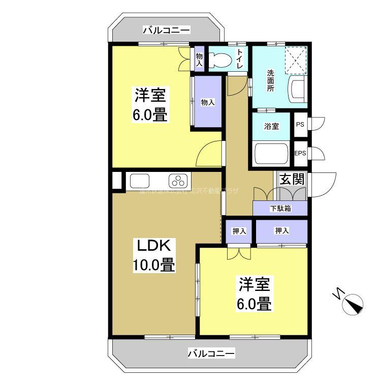 ブライティ西伊場(2LDK/2階)の間取り写真