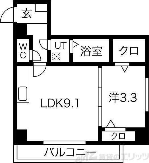 リップル南森町(1LDK/4階)の間取り写真