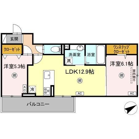 ペルへ尾ノ上(2LDK/2階)の間取り写真