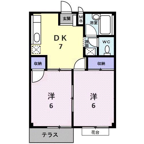 ファミール安倉II(2DK/1階)の間取り写真