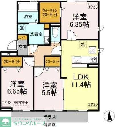 ファーストレジデンス都賀参番館(3LDK/1階)の間取り写真