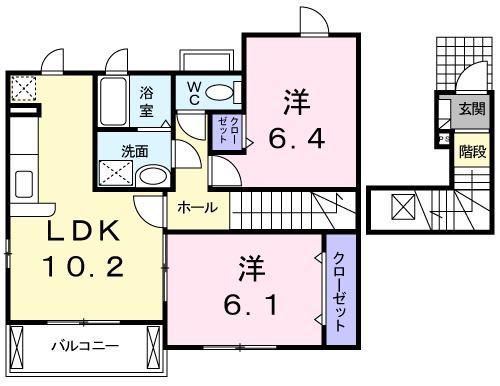 MAISON・SOLEIL(2LDK/2階)の間取り写真