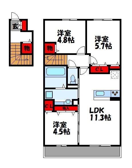 マロンリーヴ(3LDK/2階)の間取り写真