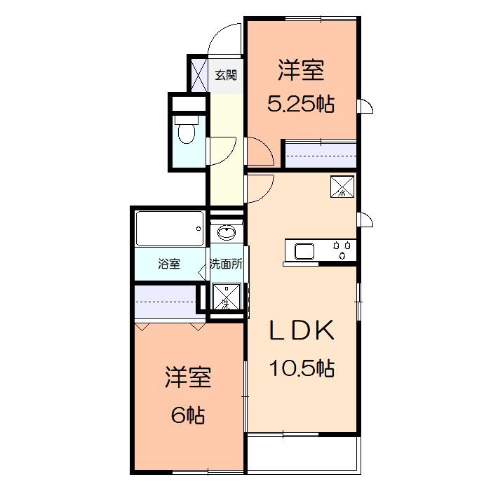 ラーデン桜(2LDK/1階)の間取り写真