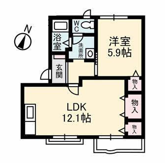 アメニティ福島B棟(1LDK/2階)の間取り写真