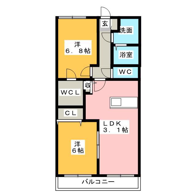 ベルフラワー参番館(2LDK/2階)の間取り写真