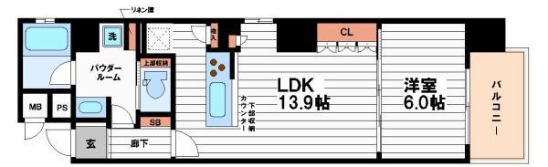 リーガル南久宝寺II(1LDK/6階)の間取り写真