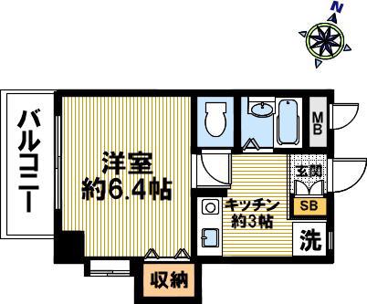 パールコート御影(1K/2階)の間取り写真