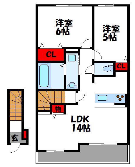 プルニエ5(2LDK/2階)の間取り写真