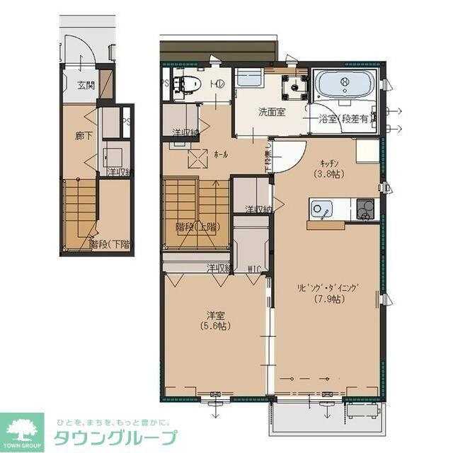 シャルールB(1LDK/2階)の間取り写真