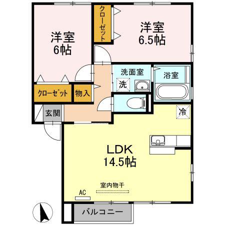 プルミ・エールA棟(2LDK/2階)の間取り写真