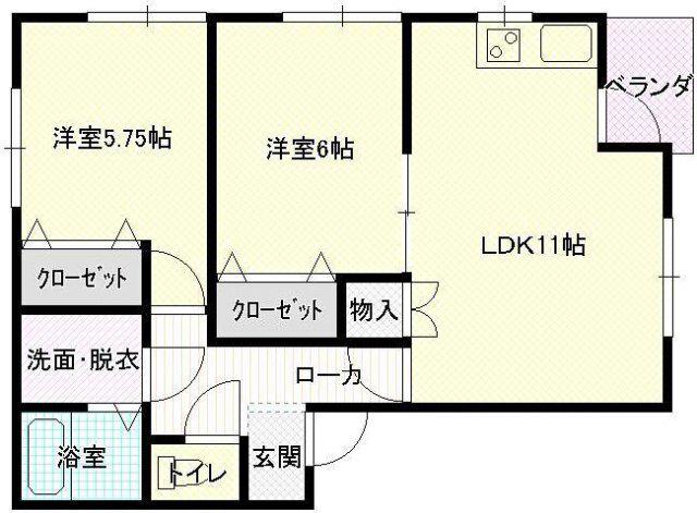 ヴィレッチ若松(2LDK/2階)の間取り写真