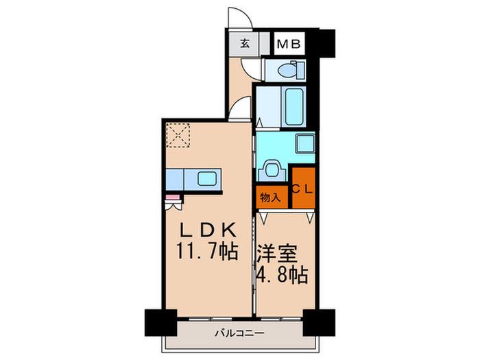 ドムール諏訪野(1LDK/5階)の間取り写真
