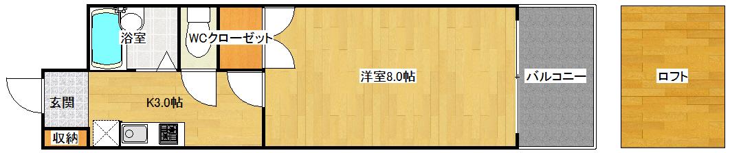 リビング城南III(1K/2階)の間取り写真