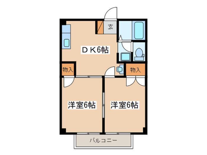 プラムハイツB(2DK/2階)の間取り写真
