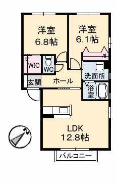 グランマスト古志原C(2LDK/1階)の間取り写真
