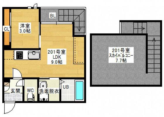 GRANDTIC FELIX(1LDK/2階)の間取り写真