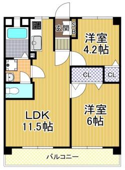 此花厚生年金(2LDK/1階)の間取り写真