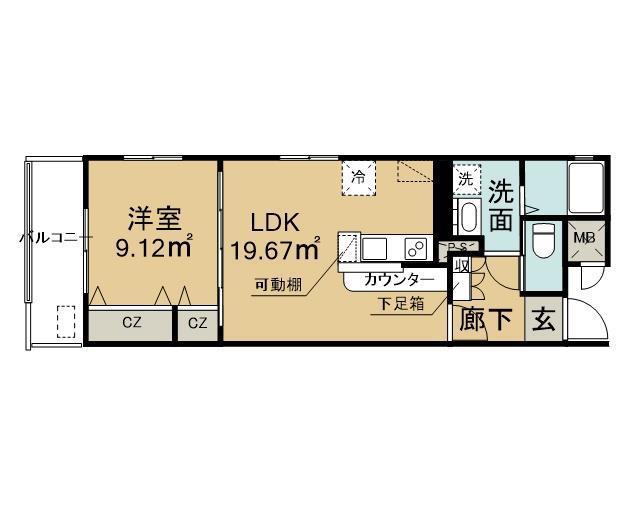 リヴェル紺屋町(1LDK/2階)の間取り写真