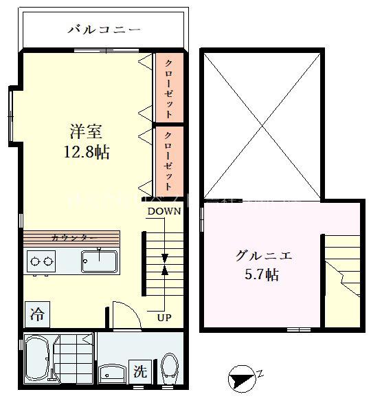 グランドール三鷹(1K/2階)の間取り写真