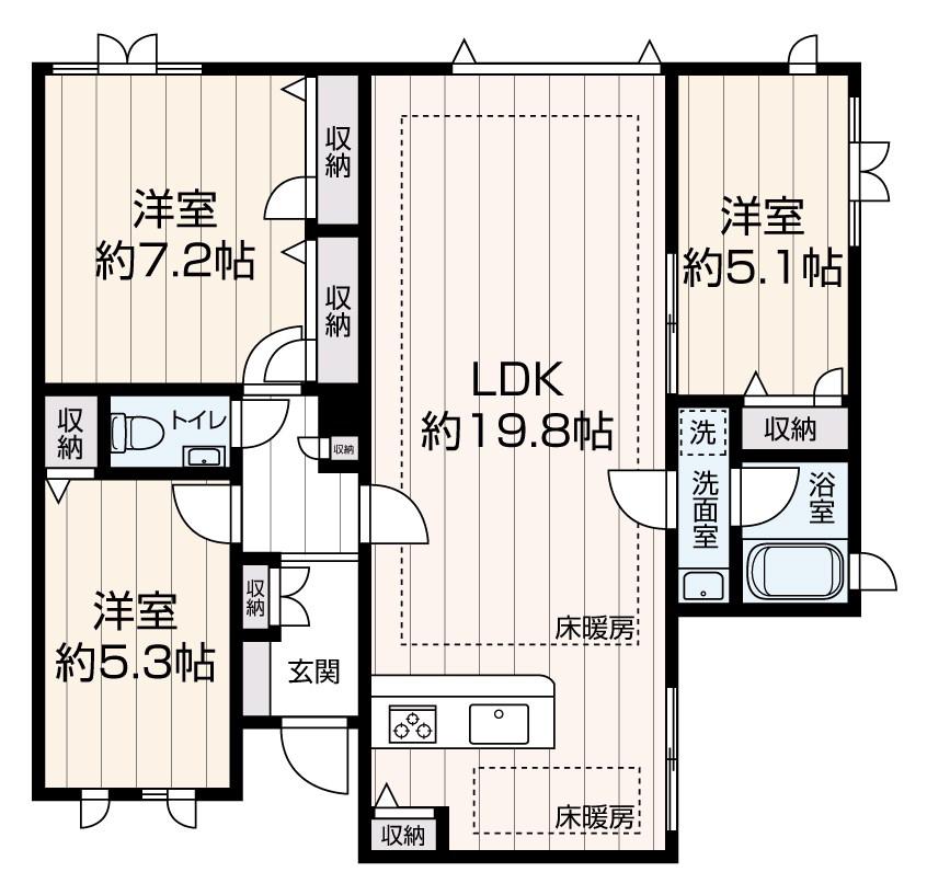 小田急多摩線 栗平駅 徒歩21分 3階建 築16年(3LDK/1階)の間取り写真