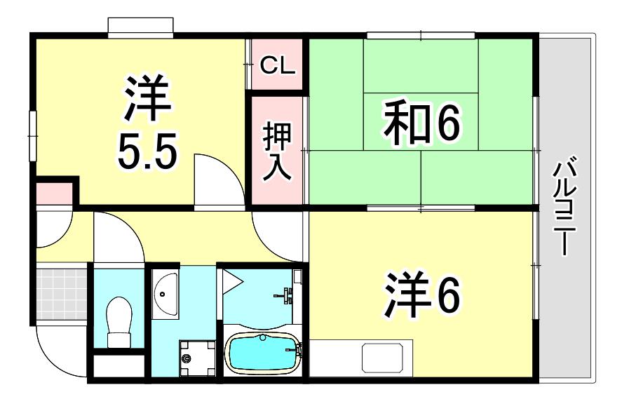 メゾンおばやし(2DK/1階)の間取り写真