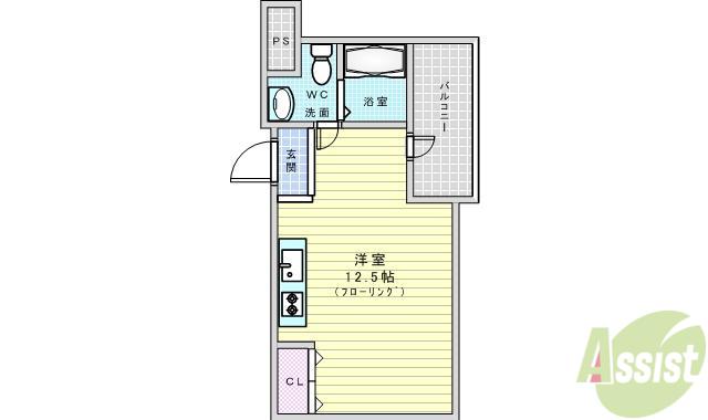 ロジス江坂(ワンルーム/6階)の間取り写真