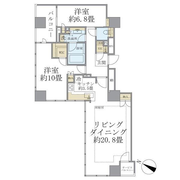 BRILLIA二番町(2LDK/17階)の間取り写真